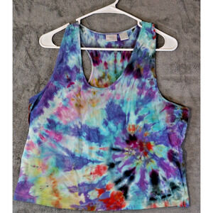 Etienne Racerback Tank XL Rainbow Burst Tie‑Dye Artisan Hand Dyed Cotton Blend